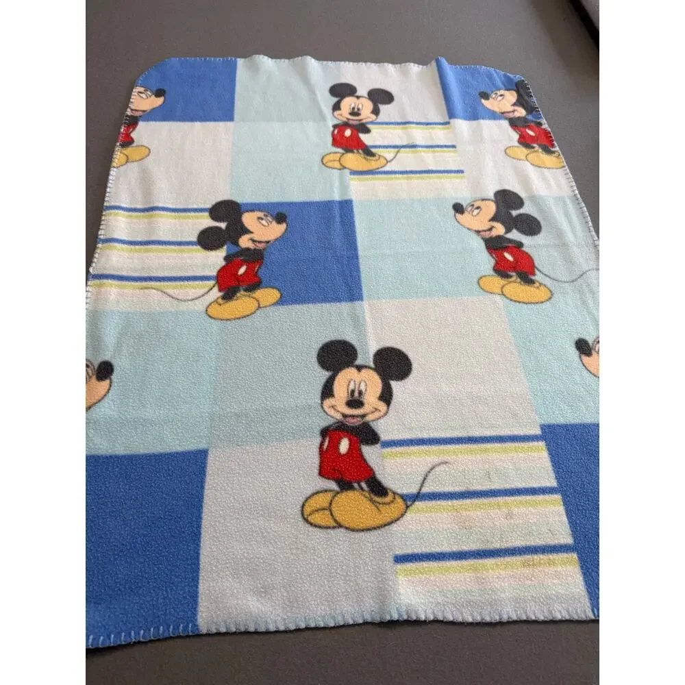 Vintage Disney Mickey Mouse Baby Receiving Blanket Blue Fleece Cudlie 30x36